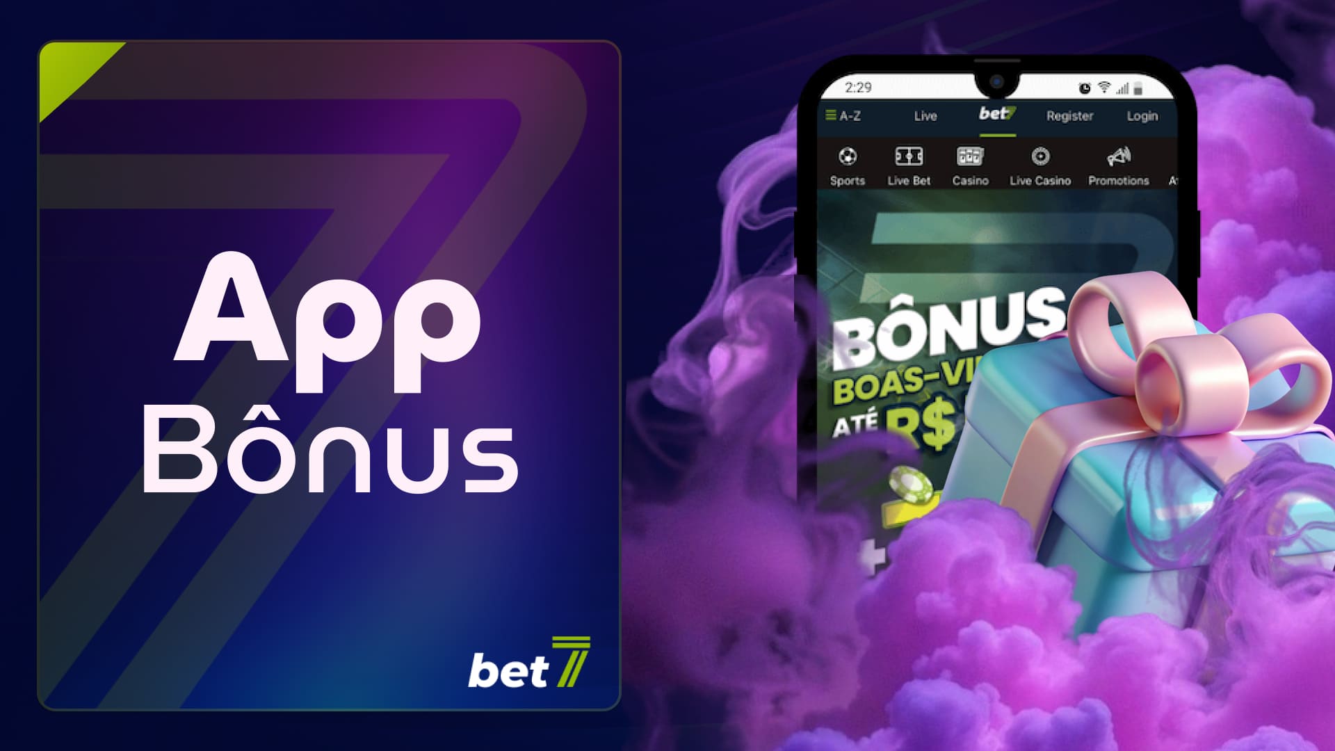 Informações gerais sobre bônus e ofertas promocionais do aplicativo Bet7 Brasil na versão mobile da plataforma.