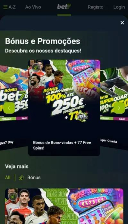 Aplicativo Bet7 Brasil: aplicativo móvel para plataformas Android e iOS, e capturas de tela da interface interna 2